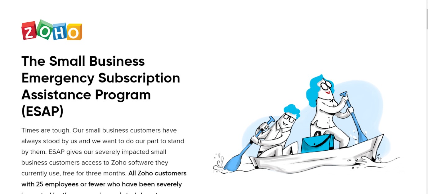 Zoho Small Business Suscription Assistance Program